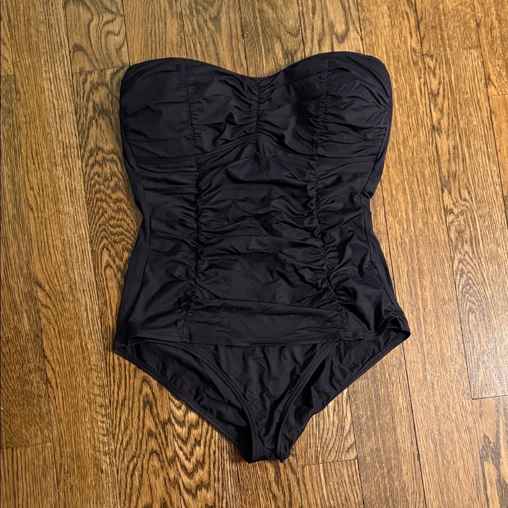 Tommy Bahama Black Ruched Strapless One Piece Swimsuit Size 14